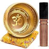 Tibetan Singing Bowl Set – Bronze Master Grade with Pure Tone & Thangka Art – Handmade in Nepal by Himalayan Bazaar (Gold & Yellow)