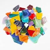 Irregular Stained Glass Scraps Cathedral Glass Scrap Pieces Sheets Mosaic Tiles for DIY Crafts Assorted Colors 1 Pounds /454g (Mixed-1 Pound)