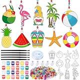 Yaomiao 30 Sets Summer Craft Kit End of Year Student Gifts Hawaiian Beach DIY Sun Catcher Bulk Paint Your Own Window Art Drawing Ornaments for Home Classroom Summer Activities Party Favor