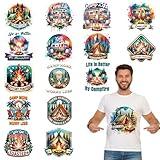 EoBeCy 16 Sheets Camping Iron on Transfers for T-Shirts, Watercolor Campfire DTF Transfers Ready to Press Heat Transfers Vinyl, Iron on Patches Decals for Clothing Bag Pillow Covers DIY Crafts