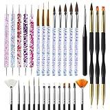 Artdone 31pcs Nail Art Brushes, Nail Art Tool Set, Dotting Tools, Dust Brush,Striping Brushes for Long Lines, Drawing Pen For Gel Polish Design supply