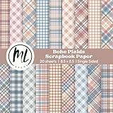 Boho Plaids Scrapbook Paper Pad: Brown and Blue Plaids Craft Paper Pad, Earthy Tones Gingham Paper for DIY Card Making, Junk Journaling, Arts and Crafts Projects for Kids, 8.5 x 8.5 inch