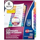 Avery 12 Tab Dividers for 3 Ring Binders, Customizable Table of Contents, Multicolor Tabs, 6 Sets (11196)