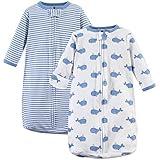 Hudson Baby Unisex Baby Cotton Long-Sleeve Wearable Sleeping Bag, Sack, Blanket, Blue Whales, 0-3 Months