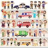 HIYZI 40 Pcs Wooden Community Helpers Little People Figures Occupations Wooden Blocks Professionals Kids Pretend Play Toys Multicultural Career Figurines Educational Activity Social Learning Supplies