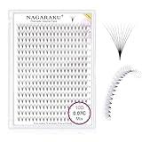 NAGARAKU Premade Fans Eyelash Extensions 320 Fans 10D Volume 0.07mm C curl 9-14mm Mix Tray Sharp Narrow Stem Clusters Thin Pointy Base Russian Pre Fanned Fluffy Matte Black