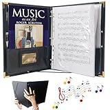 IvyRobes PU Leather Sheet Music Folder, 12.5" x 10" Choir Folder with 3 Rings, Hand Strap & Elastic Band,10 Pockets for 8.5" x 11", A4, 9" x 12" Sheets for Piano,Choral & Music Performance Black