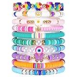 SIELEVIN 10 PCS Kids Friendship Bracelets for Teen Girls Women little Girl Jewelry Colorful Clay Bead Bracelet Set Beach Style Costume Play Jewelry Gift
