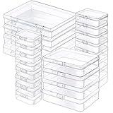 Jutieuo 24 Pack Mixed Sizes Rectangular Mini Plastic Containers Clear Plastic Storage Boxes with Hinged Lids and Labels Empty Beads Organizers for Small Items Art Craft Jewelry Projects