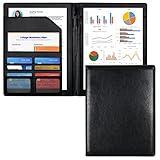 Cacturism Padfolio Portfolio Folder, Foldable Letter Size Writting Pad, PU Leather Professional Folio Organizer for Women - Resume Business Legal Document Holder for Job School Office, Black