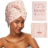 Kitsch XL Microfiber Hair Towel Wrap for Women – Ultra Absorbent Microfiber Towel for Wet, Curly, Long or Short Hair – Quick Dry, Anti-Frizz Hair Wrap – Cherry Print, 40x24 inches