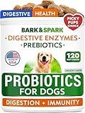 BARK&SPARK Dog Probiotics for Digestive Health w/Enzymes - Diarrhea Gas Treatment Upset Stomach Relief - Allergy & Itchy Skin - Pet Probiotics for Dogs - Digestion Supplement Treat (120Ct Chicken)