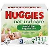 Huggies Natural Care Sensitive Baby Wipes, Unscented, Hypoallergenic, 99% Purified Water, 24 Soft Packs of 56 (1344 Wipes Total)