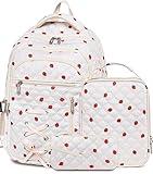 TuErCao Cute Strawberry-Print Backpack with Lunch Box and Pencil Case for Girls Teens Kids for Age 6-14 Kawaii Backpack for Middle High School Primary Elementary Bookbag Mochila Para Niñas