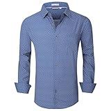 WARHORSEE Mens Casual Button Down Dress Shirts Long Sleeve 4-Way Stretch Collared Printed Business Work Shirt,NavyFlower,L