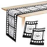Breling 12 x 72 Inch Movie Night Table Runner Movie Theme Party Decorations Supplies Film Strip Table Runner Film Reel Tablecloth Decor for Kitchen Party(Classic Style,3 Pcs)