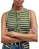 Owl's-Yard Women's Y2K Striped Tank Tops Sleeveless Button Closure Slim Fit Vest Tops Streetwear Preppy Clothes (A-Green, S)