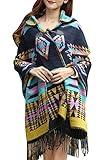 YEESAM Hoodie Poncho Bohemian Blanket, Hooded Shawl Cape Cloak Scarf Tassel