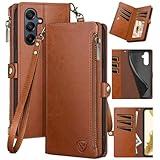 XcaseBar for A15 5G Wallet case with Zipper Credit Card Holder RFID Blocking,Flip Folio Book PU Leather Shockproof Protective Cover Women Men for A15 Phone case Light Brown