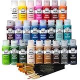 FolkArt 99445 24 Bottle Acrylic Craft Paint Set with 10 Pack of Brushes, 2oz, Colors May Vary