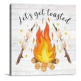 Rustic Let's Get Toasted Campfire Farmhouse Canvas Print Wall Art Decor Country Camping Sign Painting Poster Plaque Rustic Home Decoration (8 X 8 inch, Framed)