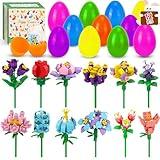 DREACAREFT Easter Basket Stuffers - 12pcs Prefilled Plastic Easter Eggs with Flower Building Blocks Toys Inside for Teens Kids Girls Boys Egg Hunt Prizes, Party Favors and Classroom Gifts