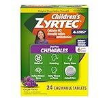 Zyrtec Children's Dye-Free Chewables for 24 Hour Allergy Relief, 10 mg Cetirizine Hydrochloride Antihistamine Tablets, Kids Allergy Medicine Relieves Sneezing & Itchy Throat, Grape, 24 ct
