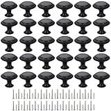 Cabinet Knobs, 30 PCS 30mm Dresser Knobs, Premium Drawer Knobs, Metal Furniture Handles, Black Zinc Door Knobs for Closet- 1-1/6 Inch Diameter Round Drawer Pulls Kitchen Knob Hardware with Screws DIY