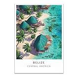 Belize Map Retro Style Travel Poster, Belize Map Vintage Rustic Poster Print, Home Office Wall Decoration, Belize Map Country Poster Canvas RZUyLi (Belize Map)