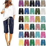 Bermuda Shorts for Women Trendy Summer 2024 Beach Drawstring Knee Length Shorts Loose Fit Resort Wear Fashion Clothes