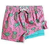 maamgic Boys Swim Trunks with Compression Liner Toddler Stretch Swim Shorts Quick Dry Swimming Trunks Boxer Brief 2 in 1 Beach Shorts Rose Coconut 5/6