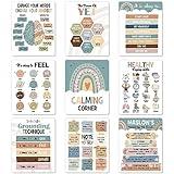 Pasimy 9 Pcs Mental Health Posters Rainbow Therapy Motivational Poster School Counselor Inspirational Poster Boho Positive Psychology Banner for Home School Counseling Office Classroom(Classic Style)
