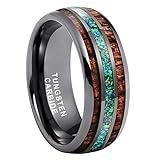 TUTISS 8mm Gunmetal Tungsten Rings for Men Women Engagement Wedding Bands Koa Wood Genuine Green Opal Inlay Domed Polished Comfort Fit Size 13