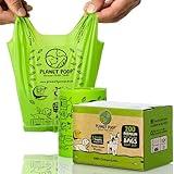 Planet Poop Compostable Dog Poop Bags for Small Pets, Large Single Roll 200 Mini Size Grab & Go, Biodegradable Un-Scented Dog Waste Bags with Handles, Leakproof Doggy Cat Bag, Plant Based Pet Supplies