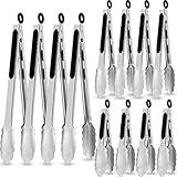 12 Pack Stainless Steel Kitchen Tongs 7/9/12 Inches Food Serving Tong Kitchen Cooking Supplies High Heat Resistant for Cooking Non Stick Locking Food for Grill Salad Frying BBQ
