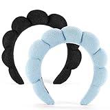Ztomine Face Wash Headband, Set of 2 - Terry Cloth Spa Headbands for Washing Face or Facial, Puffy Makeup Headbands for Skincare, Mask, Hair Salon, Professional Use (Black & Blue)