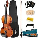 Mendini by Cecilio Violin 4/4 Full Size Kit For Beginners - Hand Carved Acoustic Violins Set - Fiddle Solid Wood Kit with Hard Case, Bow, Rosin, Shoulder Rest, Bridge and Extra Strings
