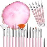 21 Pcs Nail Art Brushes Nail Art Tool Set Resin Palette Nail Art Painting Mixed Color 2 Way Acrylic Silicone Carving Pen Dotting Pen Tool Manicure Kit DIY Makeup Display Board for Home Salon, Pink