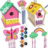 Crafts for Kids Ages 4-8 - 4 Pack DIY Bird House Wind Chime Kit - Build and Paint Birdhouses Wooden Arts Kits Easter Basket Stuffers Gifts for Girls Kids Boys Toddlers Ages 3-5 4-6 6-8 8-12