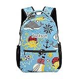 BEYODD Custom Kids Backpack, Personalized Student School Bags for Boys & Girls, Bookbags for Travel Pirate Marine Life