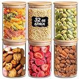 ComSaf 32oz Glass Storage Containers with Lids, Glass Jars with Lids, Clear Food Storage Jar, Round Canister Set of 6, Pantry Organizers for Cookie Pasta Flour Rice Tea Coffee Bean