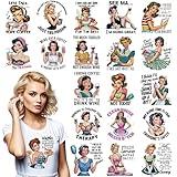 INCOK Vintage Women Iron on Transfers - 20 Sheets Retro Housewife Iron on Decals Patches Funny DTF Ready to Press Heat Transfers Stickers for T Shirts Hoodie Clothing Jeans Bag DIY Crafts