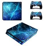 eXtremeRate Full Set Faceplate Skin Decals Stickers and 2 Led Lightbar for ps4 Slim/for ps4 Slim Console & 2 Controller Decal Covers - Blue Galaxy