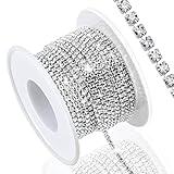 Dowarm 10 Yards 2MM Crystal Rhinestone Close Chain Trim for Sewing Crocs Shoes Clothes Cups, SS6 Claw Rhinestone Chain for Craft Jewelry Wedding Bouquet DIY Decoration, Silver