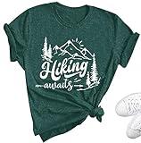 Women Athletic Tees Nature Hiking Awaits Tshirt Adventure Outdoors Shirt Nature Lovers Graphic Explore More Tees Tops(Green XL)