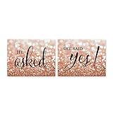 Andaz Press Wedding Party Signs, Glitzy Rose Gold Glitter, 8.5x11-inch, He Asked, She Said Yes! Engagement Save the Date Photoshoot Signs, 2-Pack, Bokeh Colored Party Supplies