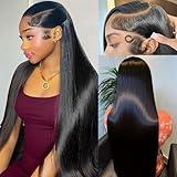 FLOLIFE Real Human Hair wig 13x6 Lace Front Wigs Human Hair Pre Plucked 28 Inch Straight Human Hair Wig with Baby Hair 200% Density HD Lace Front Wigs Frontal Glueless Wigs for Women