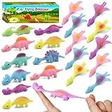 Mantyplay 20 Pcs Slingshot Dinosaur Finger Toys, Party Favors for Kids Sticky Rubber Dino Flying Catapult Fidget Toys for Boys Girls Birthday Goodie Bag Easter Basket Stuffers Valentines Xmas Gifts