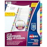 Avery 1-31 Tab Dividers for 3 Ring Binders, Customizable Table of Contents, Multicolor Tabs, 1 Set (11846)