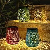 4 Pack Solar Lanterns Outdoor Waterproof Solar Lights Gifts for Women Garden Decor LED Hanging Solar Powered Lantern with Handle for Outside Patio Yard Table Fence, Gardening Gift